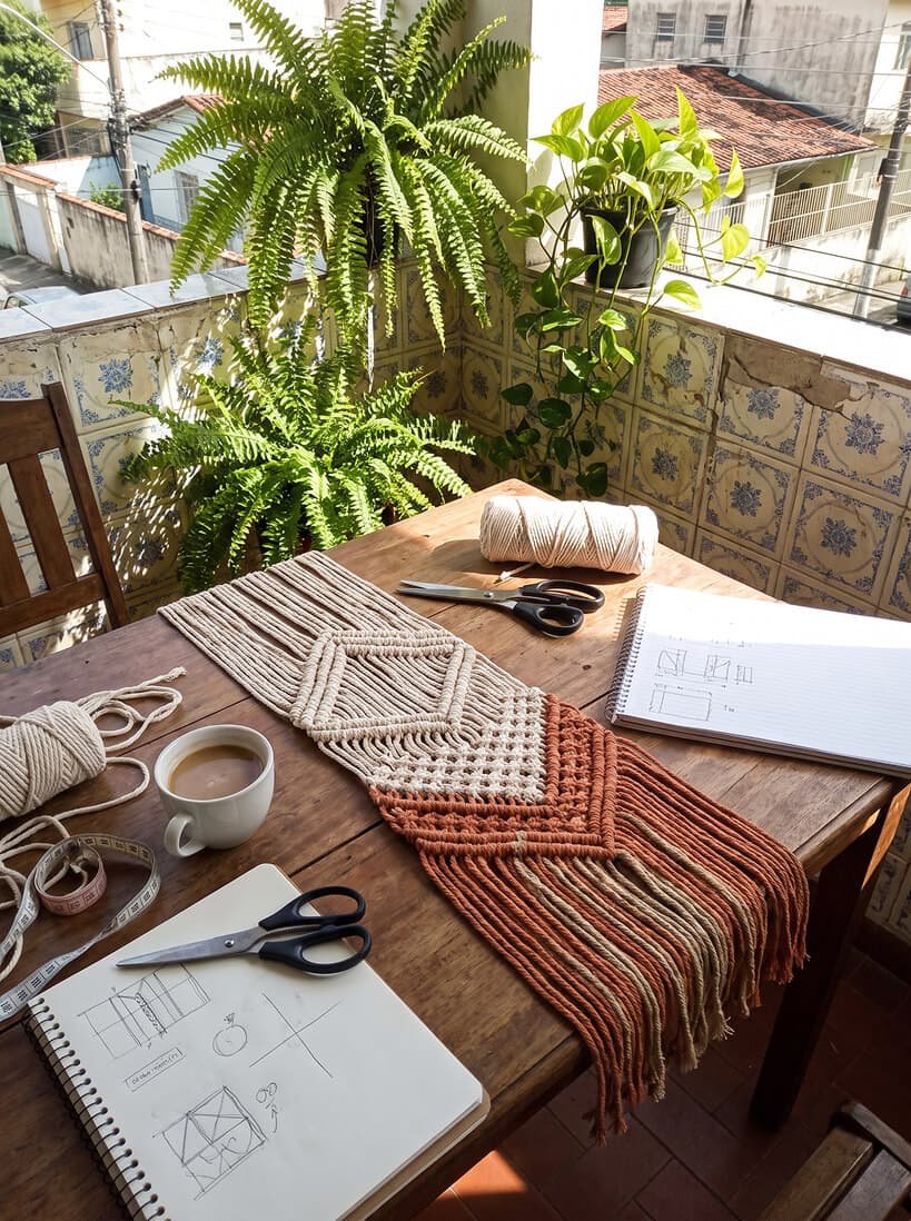 Peça de macramê para mesa posta